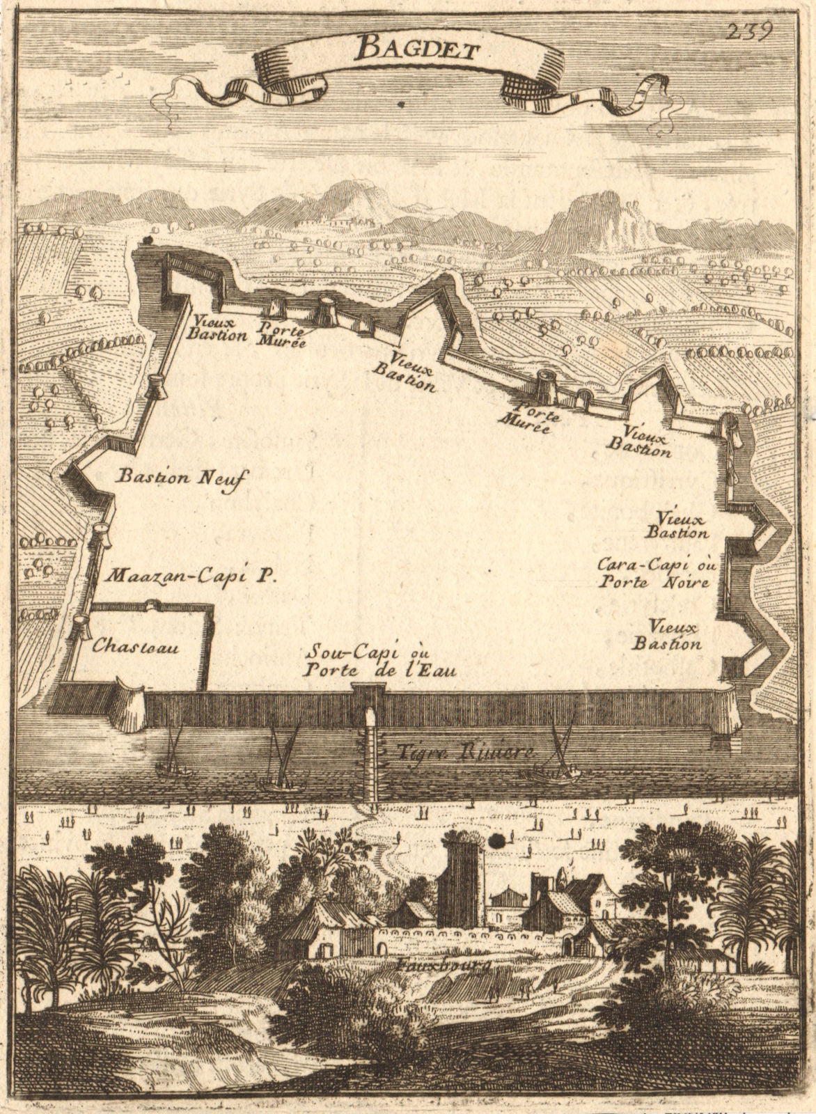 BAGHDAD 'Bagdet' Walled city & fortifications plan Iraq MALLET Trimmed 1683 map
